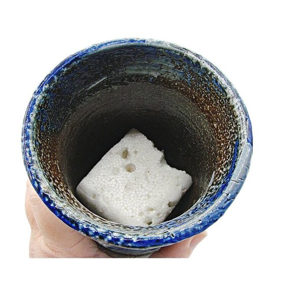 Vintage Handcrafted Pottery Vase Jar Floral Blue Gray Brown 8" Signed DW '87 - Picture 7 of 12